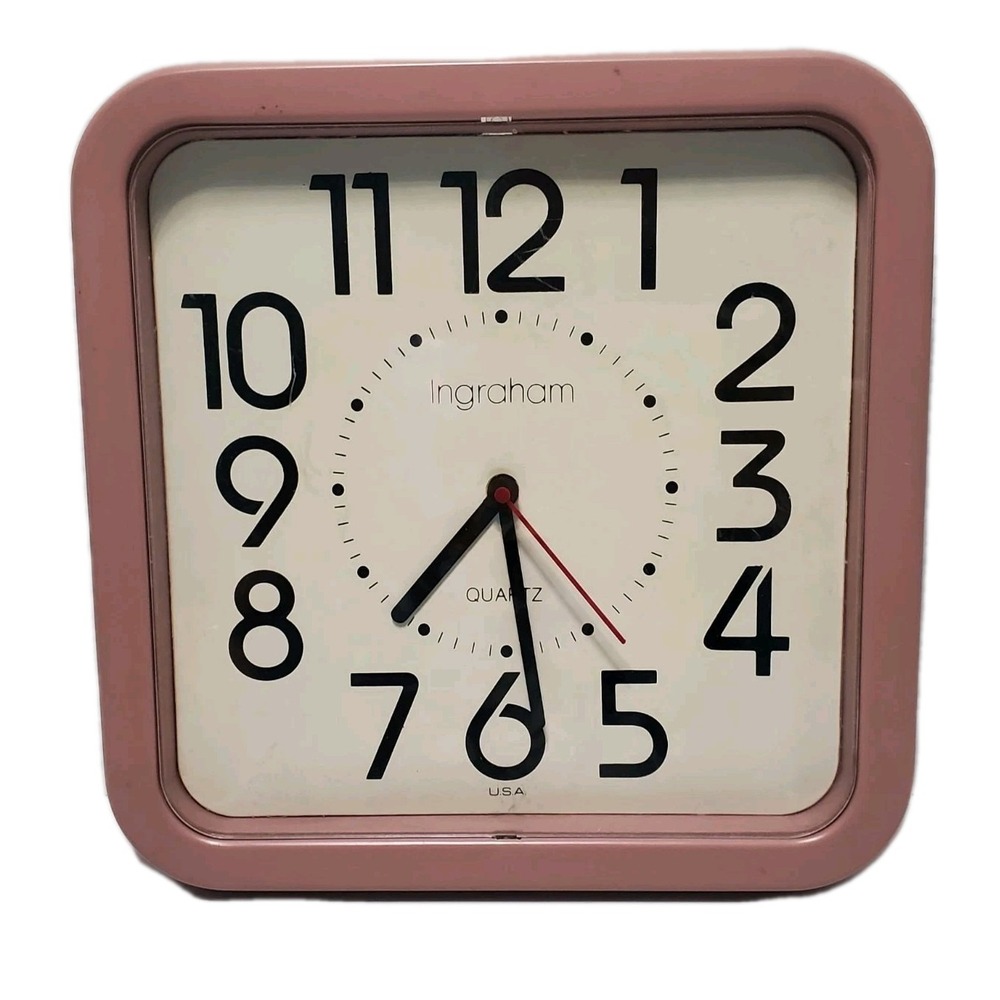 Vintage Ingraham Pink wall Clock Early quartz movement made in USA works!